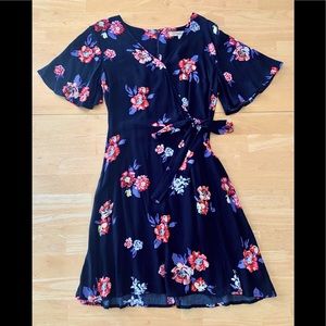 Black floral faux wrap dress